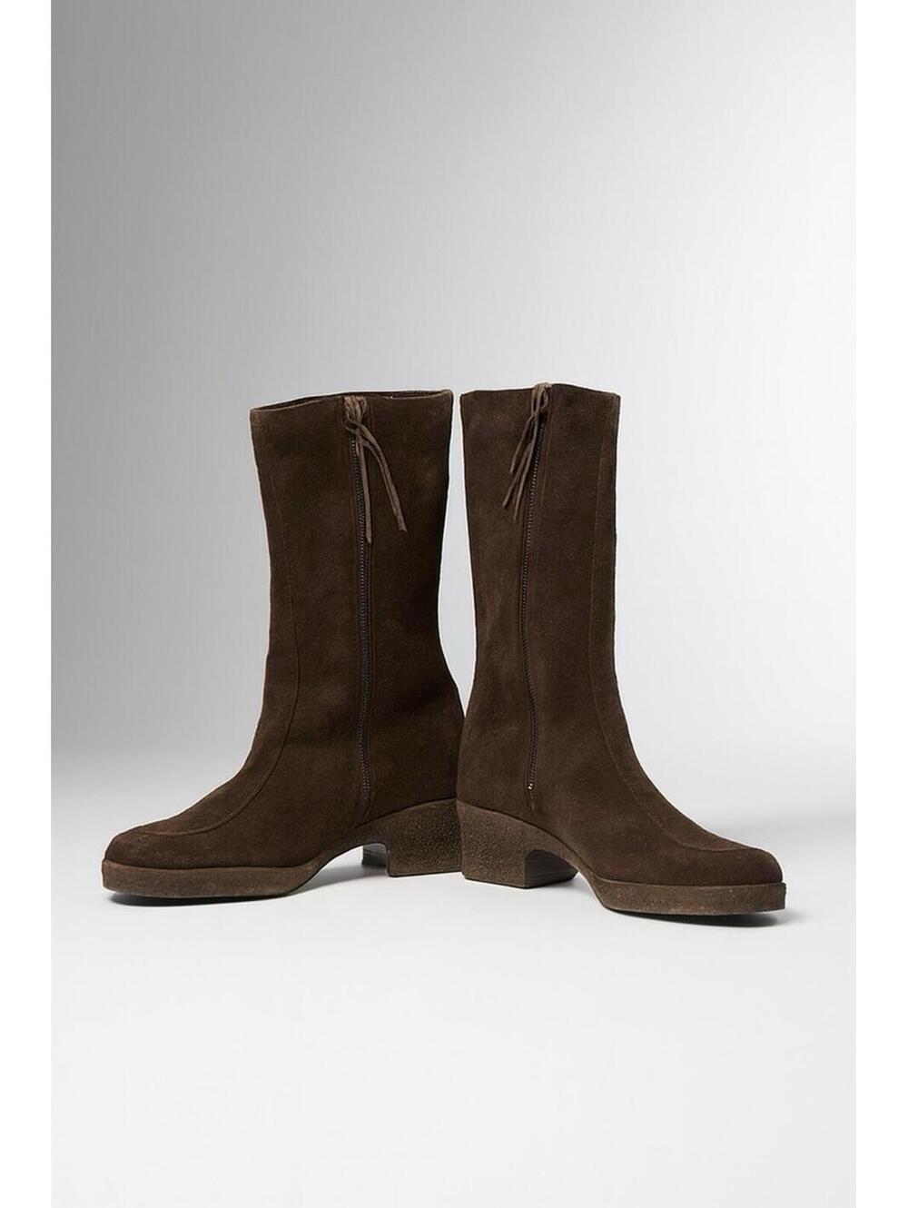 Montana Brown Suede Mid-Calf Boots with Shearling Lining - Made in Hungary - Picture 3 of 6